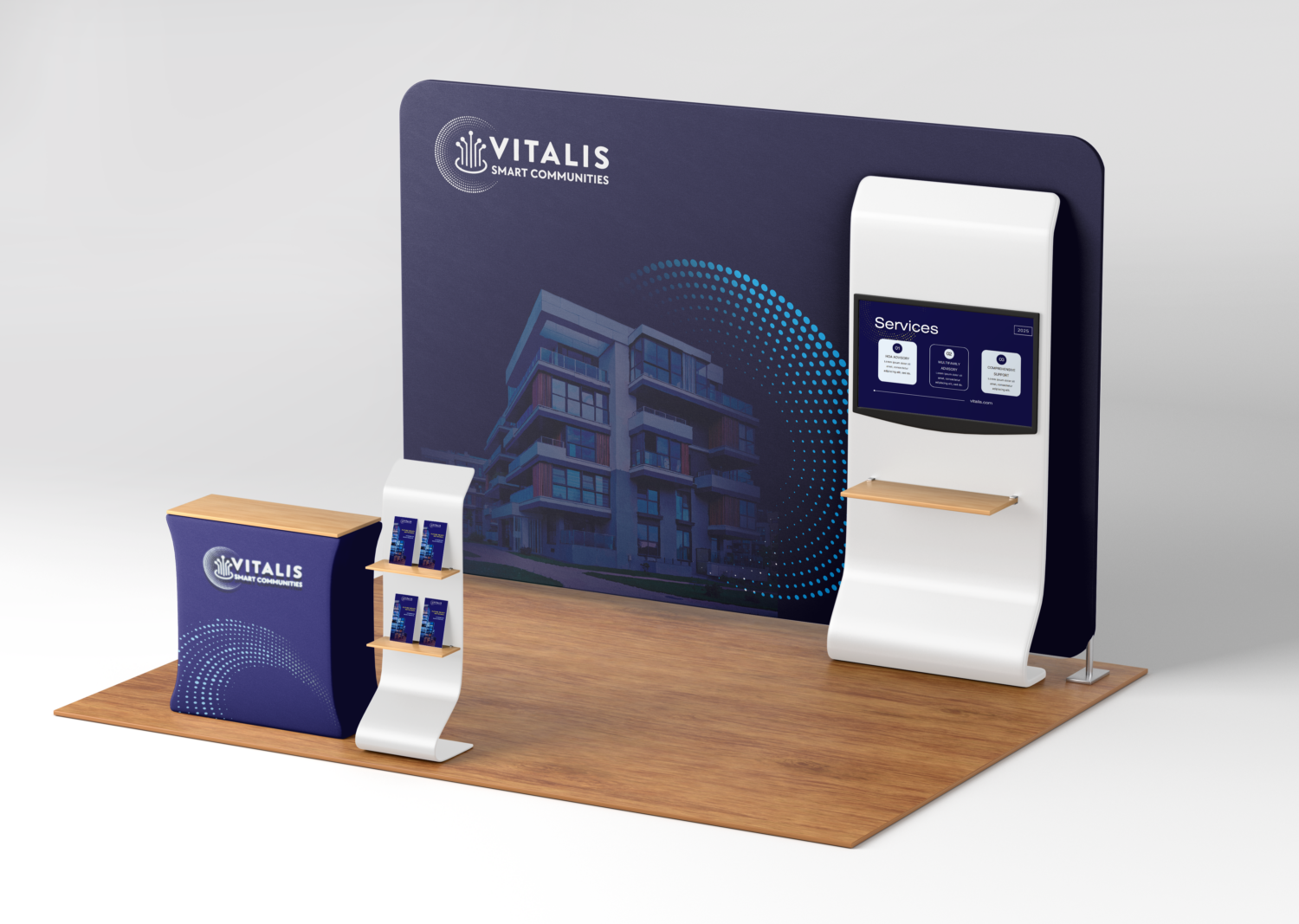 Vitalis Smart communities event branding, environmental design, booth mockup, jaimie hamilton